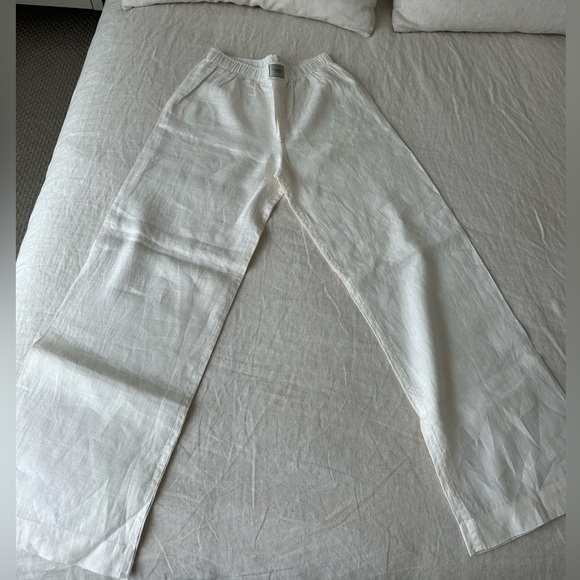 Comme Si Pants - Comme Si -Ivory Wide-Leg Linen Boxer Pants